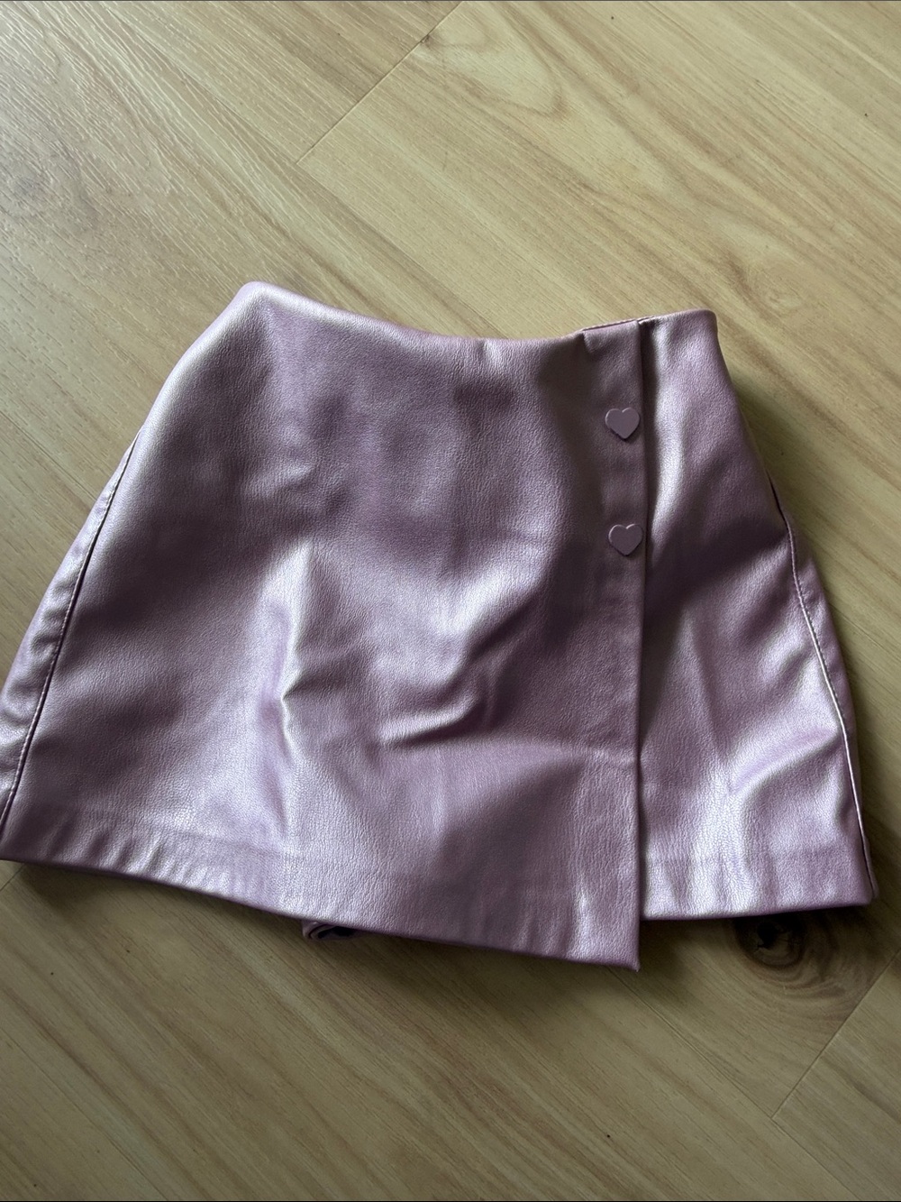 Zara Girls Faux Leather Pink Heart-Button Skort
